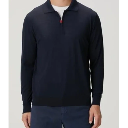 Long-Sleeved Zippered Knit Polo Shirt