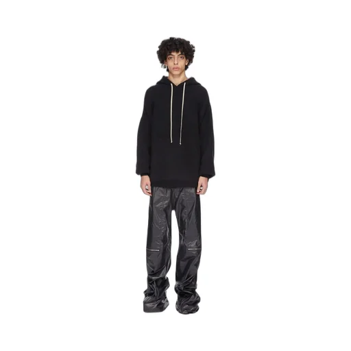 Rick Owens Concordians Runway Hun Hoodie In Black Alpaca Knit