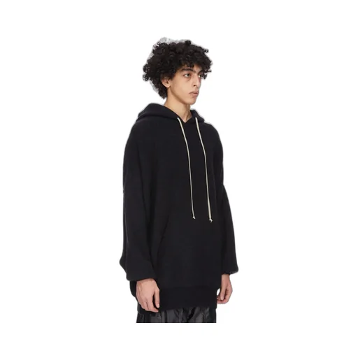 Rick Owens Concordians Runway Hun Hoodie In Black Alpaca Knit