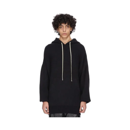 Rick Owens Concordians Runway Hun Hoodie In Black Alpaca Knit