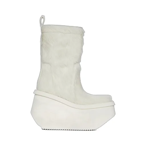 Rick Owens Concordians Runway Factory Boots In Milk Unshaved Cow Leather