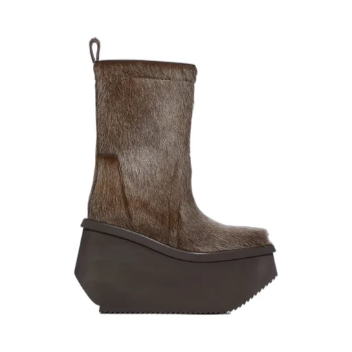 Rick Owens Concordians Runway Factory Boots In Indigo Melange Unshaved Cow Leather