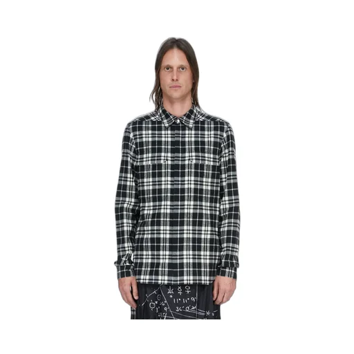 Rick Owens Temple Outershirt In Black Plaid Plaid Flannel