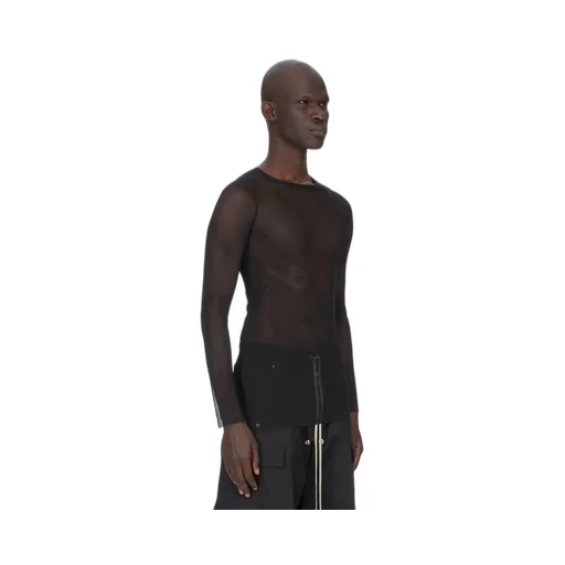 Rick Owens Temple Rib Ls T In Black Stretch Tulle