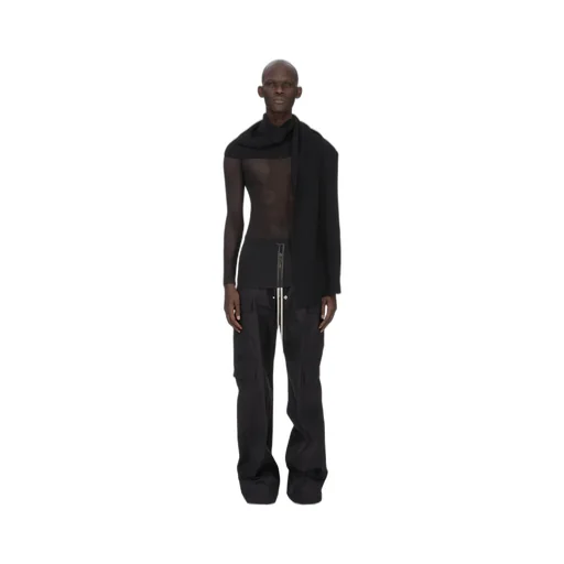 Rick Owens Temple Rib Ls T In Black Stretch Tulle
