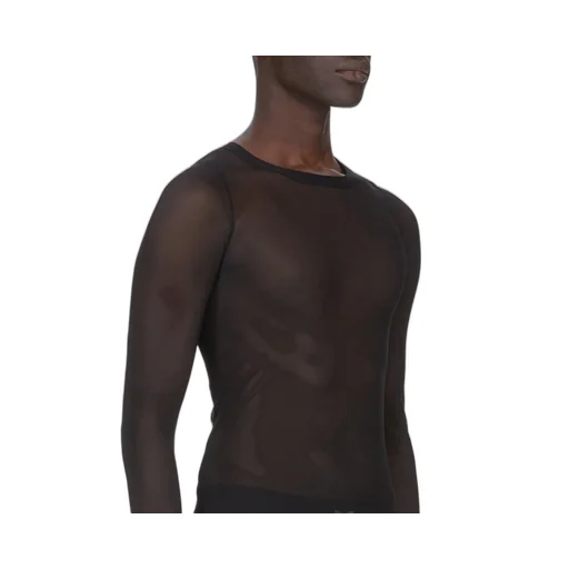 Rick Owens Temple Rib Ls T In Black Stretch Tulle
