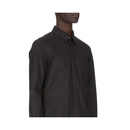 Rick Owens Temple Fogpocket Outershirt In Black Cotton Poplin