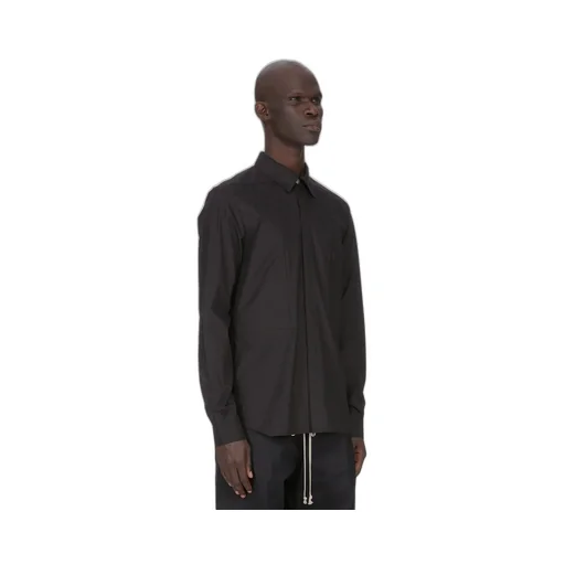 Rick Owens Temple Fogpocket Outershirt In Black Cotton Poplin