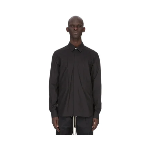 Rick Owens Temple Fogpocket Outershirt In Black Cotton Poplin