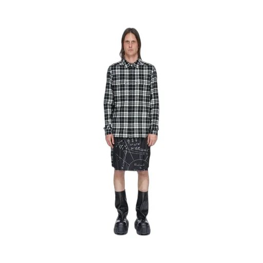 Rick Owens Temple Outershirt In Black Plaid Plaid Flannel