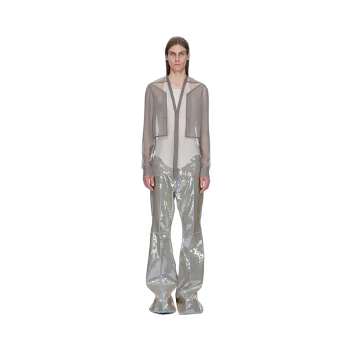 Rick Owens Temple Bolan Bootcut In Blue/Sand Sequin Embroidered Stretch Denim