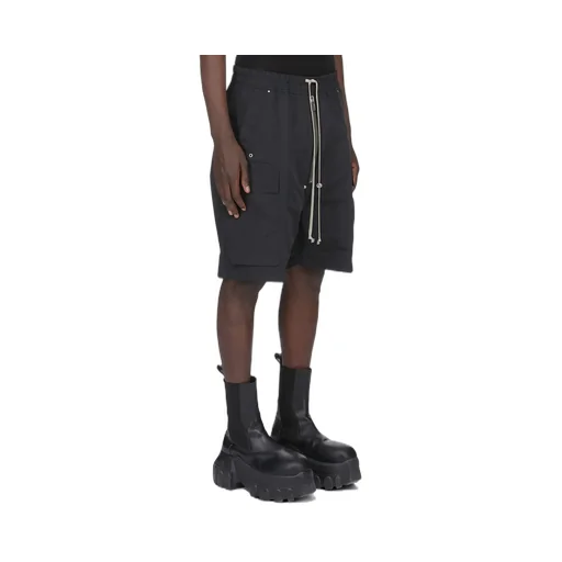 Rick Owens Temple Cargobela Shorts In Black Tech Faille