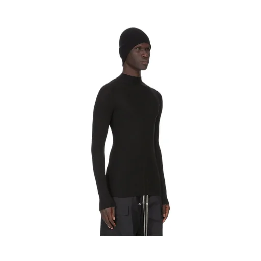 Rick Owens Temple Ribbed Beanie In Black Ribbed Knit