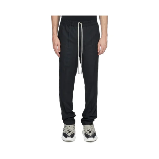 Rick Owens Temple Drawstring Slim Long In Black Wool Gauze