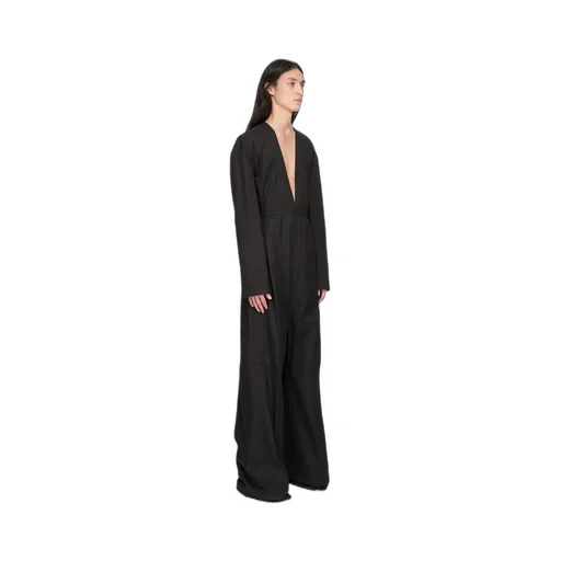 Rick Owens Temple Ls Long Jumpsuit In Black Heavy Poplin