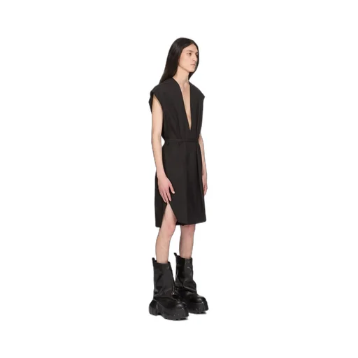Rick Owens Temple Sl Short Jumpsuit In Black Heavy Poplin