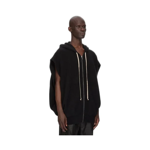 Rick Owens Temple Sl Hun Zipped Hoodie In Black Alpaca Knit