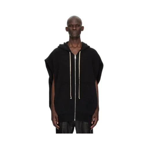 Rick Owens Temple Sl Hun Zipped Hoodie In Black Alpaca Knit