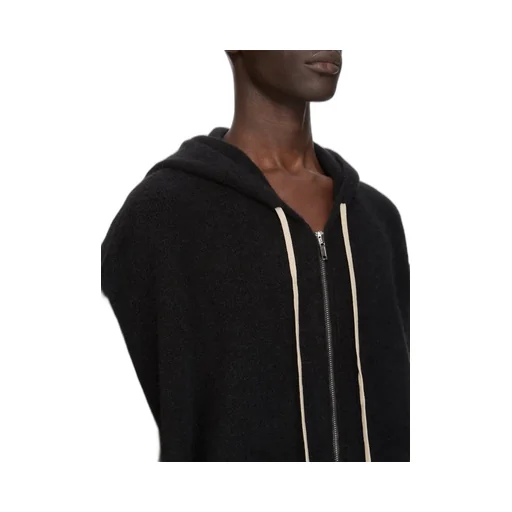 Rick Owens Temple Sl Hun Zipped Hoodie In Black Alpaca Knit