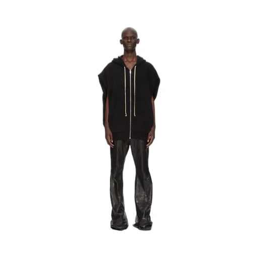 Rick Owens Temple Sl Hun Zipped Hoodie In Black Alpaca Knit