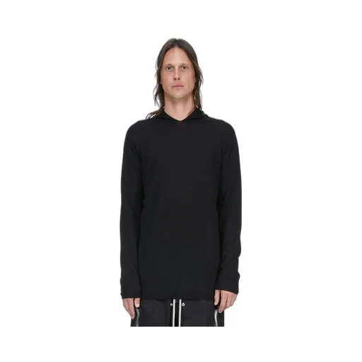 Rick Owens Temple Oversized Ls Hoodie In Black Lightweight Rasato Knit