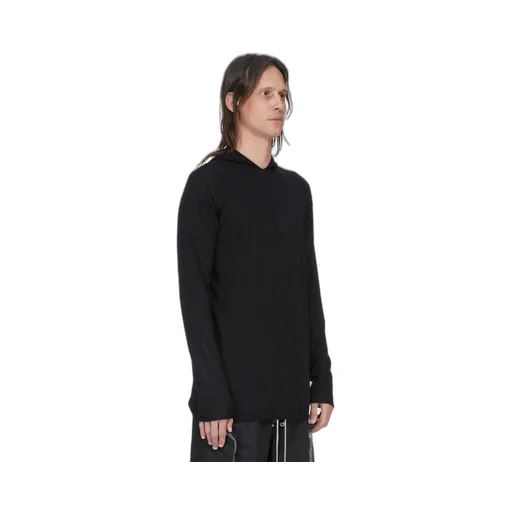 Rick Owens Temple Oversized Ls Hoodie In Black Lightweight Rasato Knit