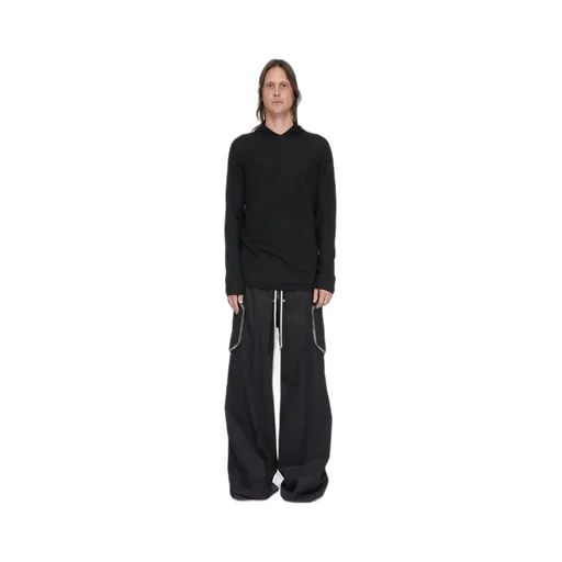 Rick Owens Temple Oversized Ls Hoodie In Black Lightweight Rasato Knit