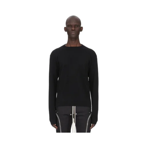 Rick Owens Temple Round Neck In Black Heavy Wool Knit