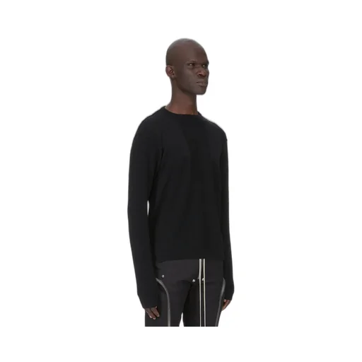 Rick Owens Temple Round Neck In Black Heavy Wool Knit