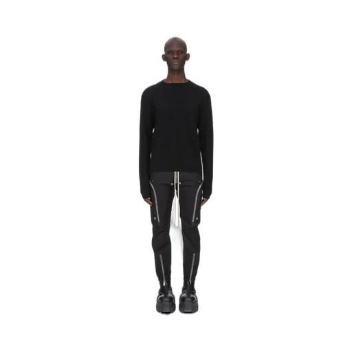 Rick Owens Temple Round Neck In Black Heavy Wool Knit