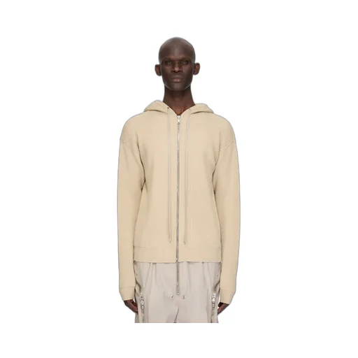 Rick Owens Temple Zipped Hoodie In Sand Heavy Wool Knit