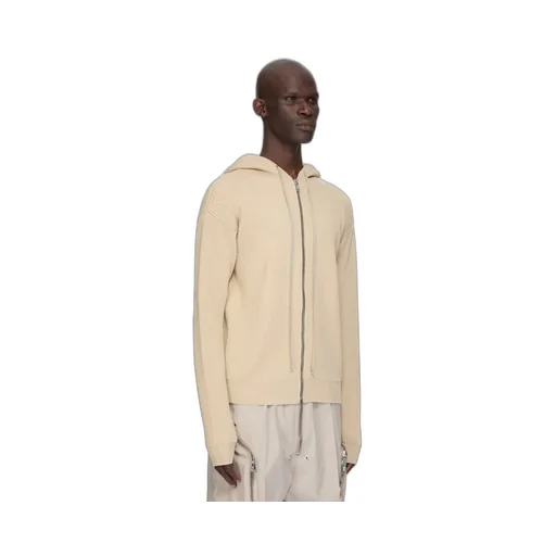 Rick Owens Temple Zipped Hoodie In Sand Heavy Wool Knit