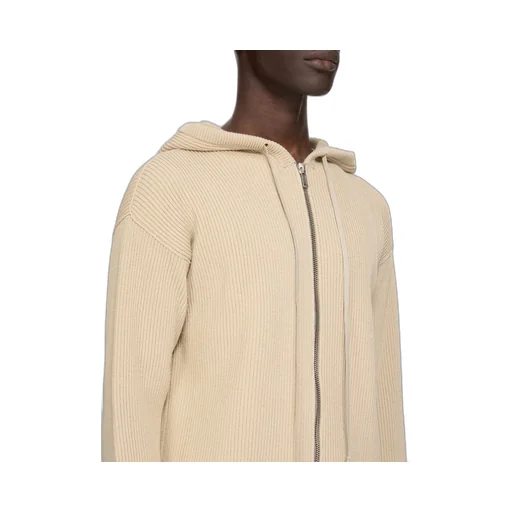 Rick Owens Temple Zipped Hoodie In Sand Heavy Wool Knit