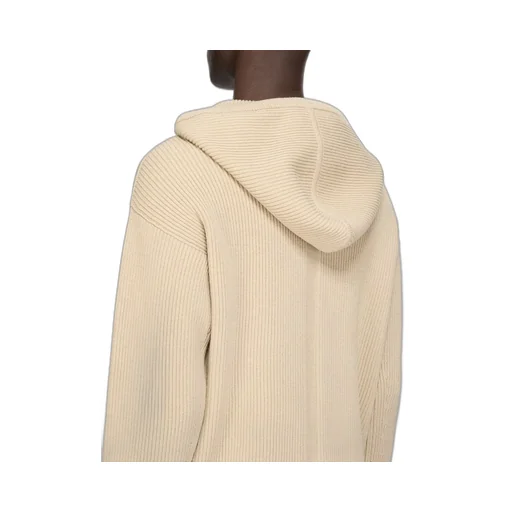 Rick Owens Temple Zipped Hoodie In Sand Heavy Wool Knit