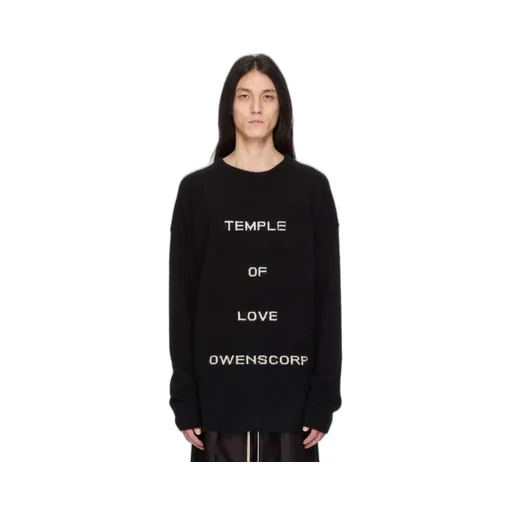 Rick Owens Temple Round Neck In Black/Butter Alpaca Knit