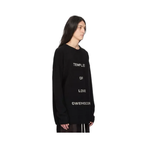Rick Owens Temple Round Neck In Black/Butter Alpaca Knit