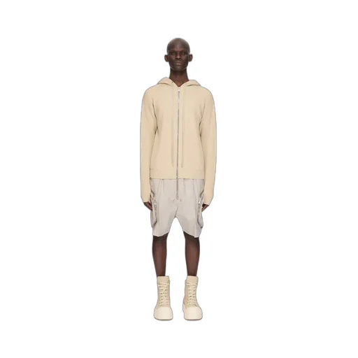 Rick Owens Temple Zipped Hoodie In Sand Heavy Wool Knit