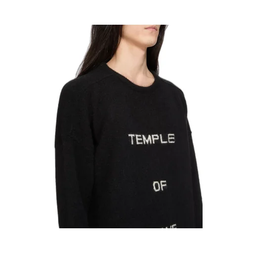 Rick Owens Temple Round Neck In Black/Butter Alpaca Knit