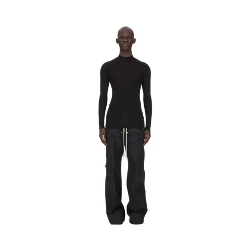 Rick Owens Temple Ribbed Lupetto In Black Ribbed Knit