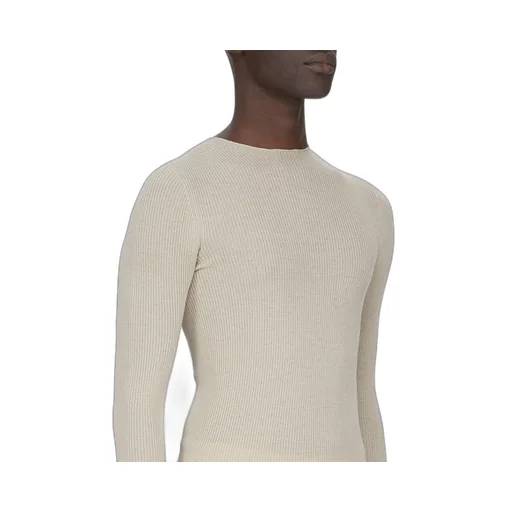 Rick Owens Temple Ribbed Round Neck In Sand Ribbed Knit