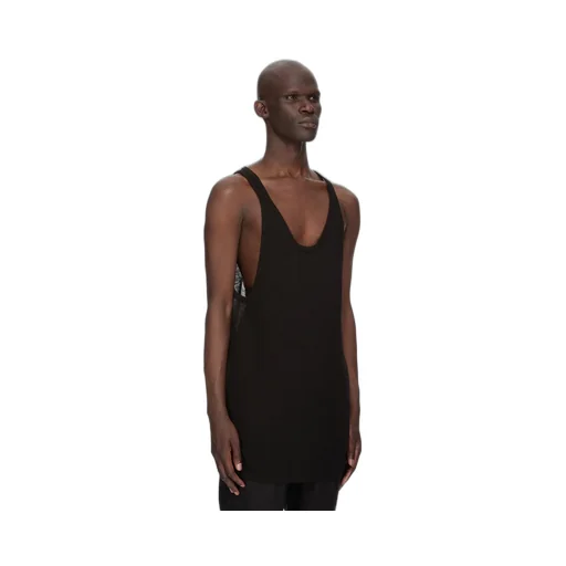 Rick Owens Temple Sheer Tank In Black Ribbed Knit