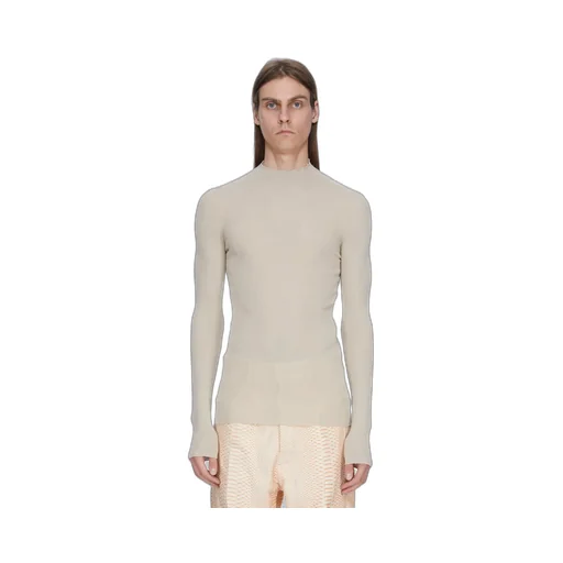 Rick Owens Temple Ribbed Lupetto In Sand Ribbed Knit