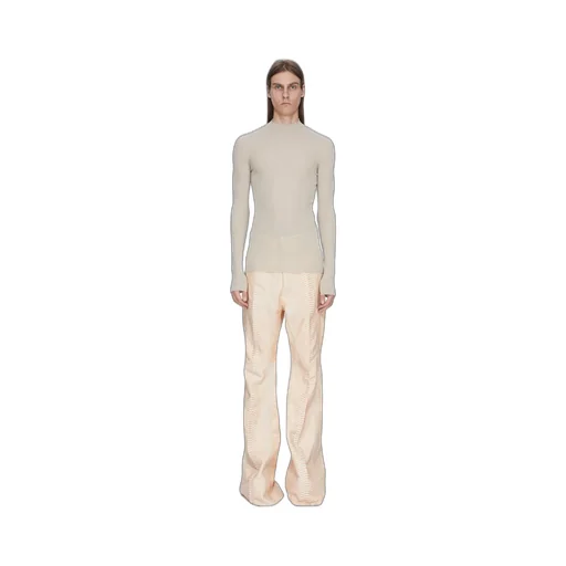 Rick Owens Temple Ribbed Lupetto In Sand Ribbed Knit