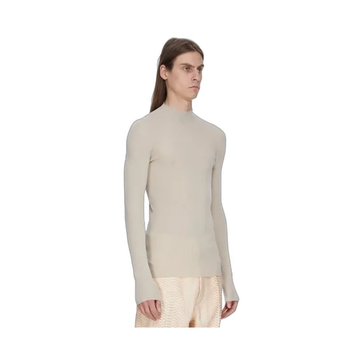 Rick Owens Temple Ribbed Lupetto In Sand Ribbed Knit