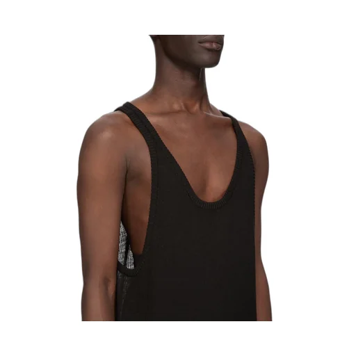 Rick Owens Temple Sheer Tank In Black Ribbed Knit