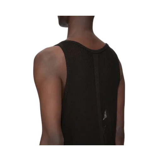 Rick Owens Temple Sheer Tank In Black Ribbed Knit
