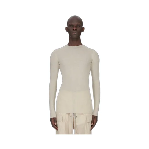 Rick Owens Temple Ribbed Round Neck In Sand Ribbed Knit