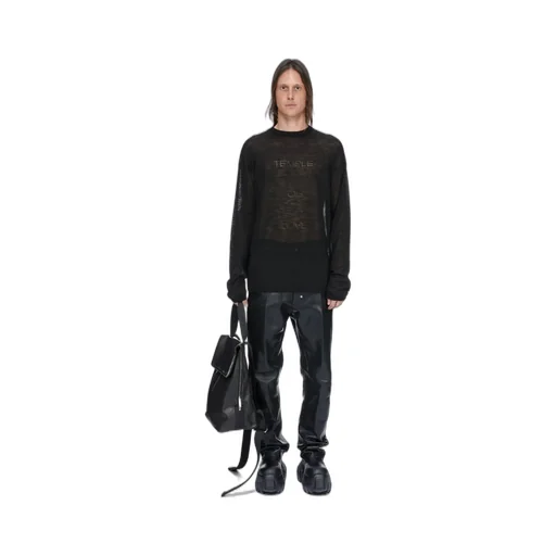 Rick Owens Temple Temple Sheer Pullover In Black Lightweight Rasato Knit