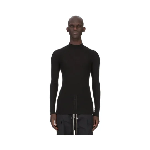 Rick Owens Temple Ribbed Lupetto In Black Ribbed Knit