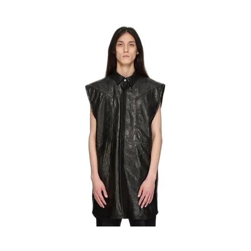 Rick Owens Temple Jumbo Sl Outershirt In Black Tumbled Lamb